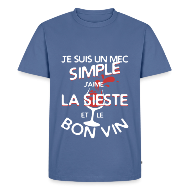T-shirt premium homme - Un mec simple: Sieste et apéro - bleu pigeon - front