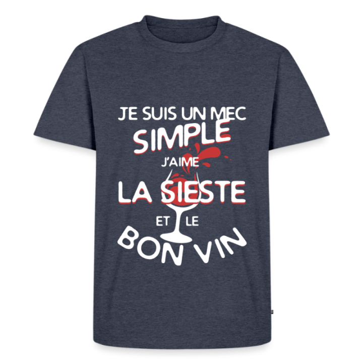 T-shirt premium homme - Un mec simple: Sieste et apéro - bleu jeans  - front