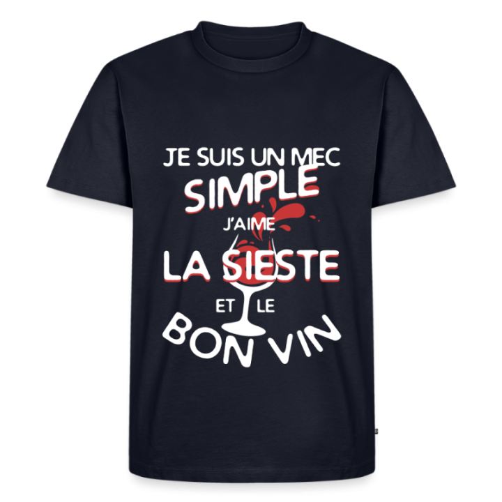 T-shirt premium homme - Un mec simple: Sieste et apéro - bleu marine - front