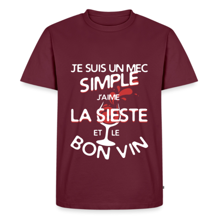 T-shirt premium homme - Un mec simple: Sieste et apéro - bourgogne - front