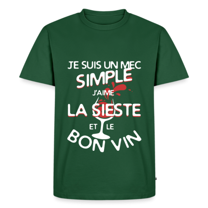 T-shirt premium homme - Un mec simple: Sieste et apéro - vert bouteille - front