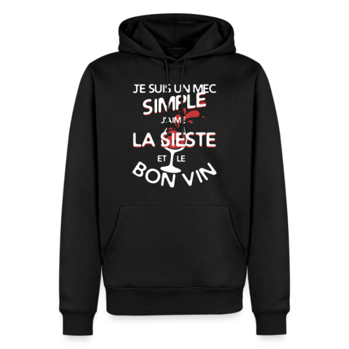Sweat-shirt à capuche premium homme - Un mec simple: Sieste et apéro - noir - front