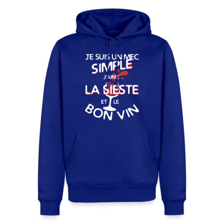 Sweat-shirt à capuche premium homme - Un mec simple: Sieste et apéro - bleu roi - front