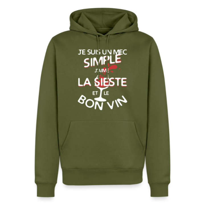 Sweat-shirt à capuche premium homme - Un mec simple: Sieste et apéro - kaki - front