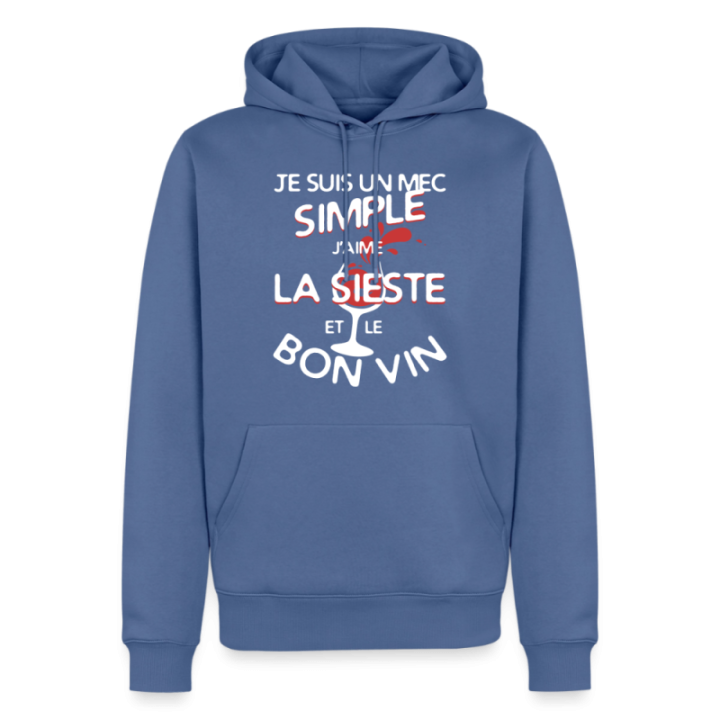 Sweat-shirt à capuche premium homme - Un mec simple: Sieste et apéro - bleu pigeon - front