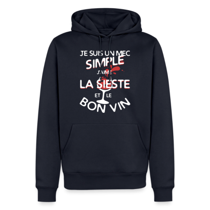 Sweat-shirt à capuche premium homme - Un mec simple: Sieste et apéro - bleu marine - front