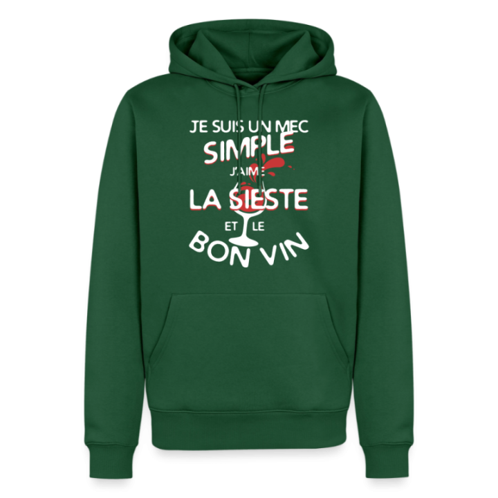 Sweat-shirt à capuche premium homme - Un mec simple: Sieste et apéro - vert bouteille - front