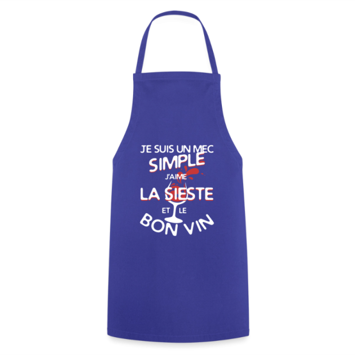 Tablier de cuisine - Un mec simple: Sieste et apéro - bleu royal - front