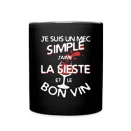 Mug uni - Un mec simple: Sieste et apéro - noir - front