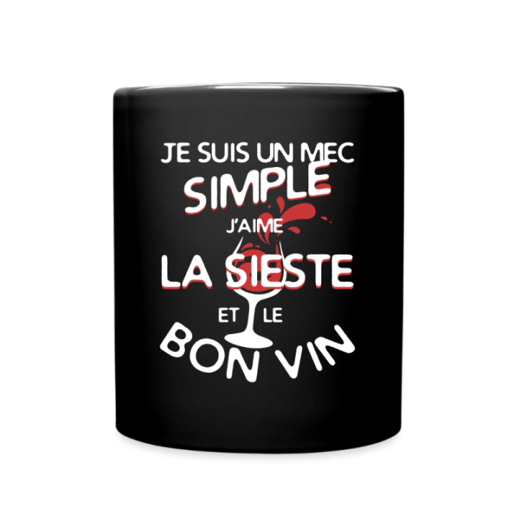 Mug uni - Un mec simple: Sieste et apéro - noir - front