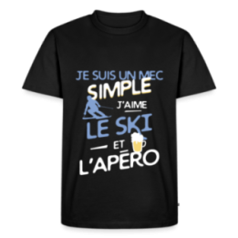 T-shirt premium homme - Un mec simple: Ski et apéro - noir - front