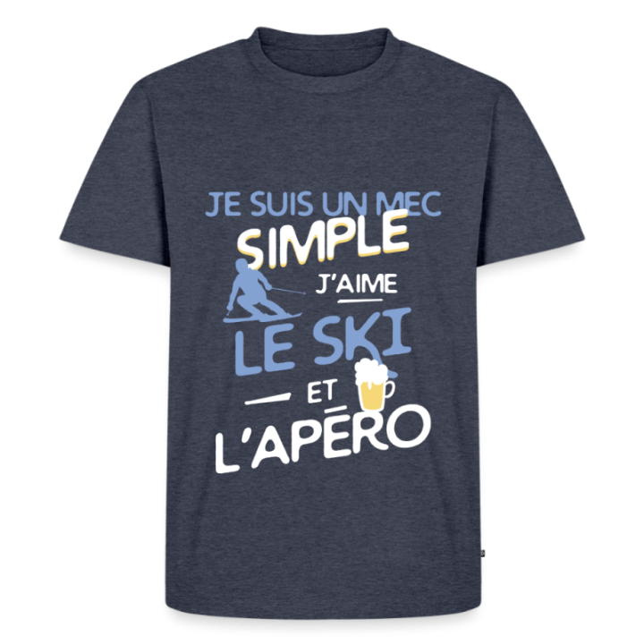 T-shirt premium homme - Un mec simple: Ski et apéro - bleu jeans  - front