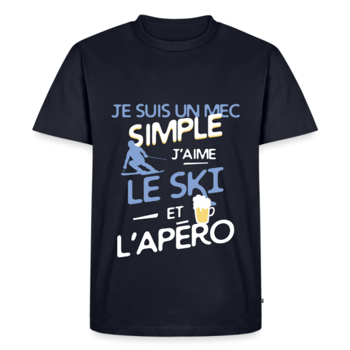 T-shirt premium homme - Un mec simple: Ski et apéro - bleu marine - front