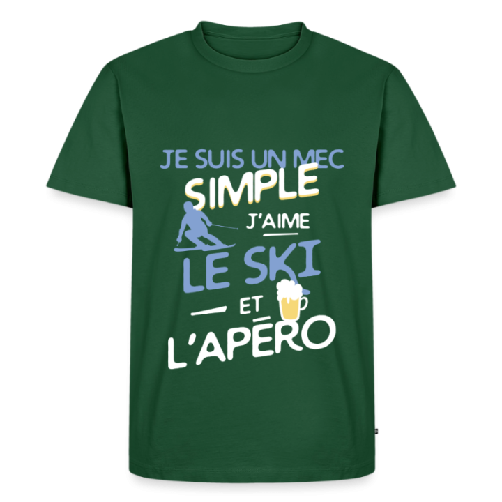 T-shirt premium homme - Un mec simple: Ski et apéro - vert bouteille - front