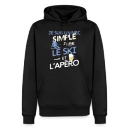 Sweat-shirt à capuche premium homme - Un mec simple: Ski et apéro - noir - front