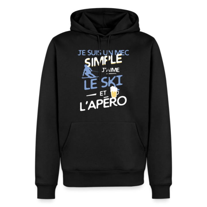 Sweat-shirt à capuche premium homme - Un mec simple: Ski et apéro - noir - front