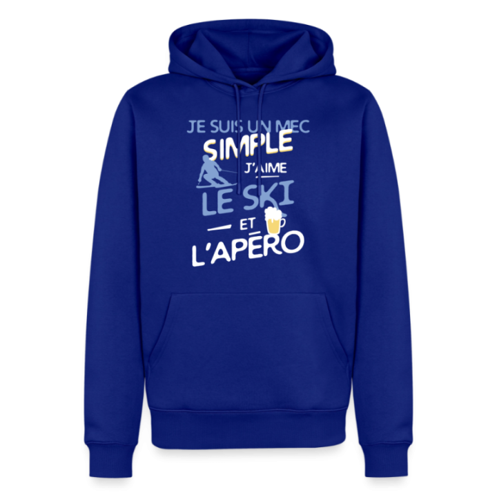 Sweat-shirt à capuche premium homme - Un mec simple: Ski et apéro - bleu roi - front
