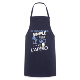 Tablier de cuisine - Un mec simple: Ski et apéro - marine - front