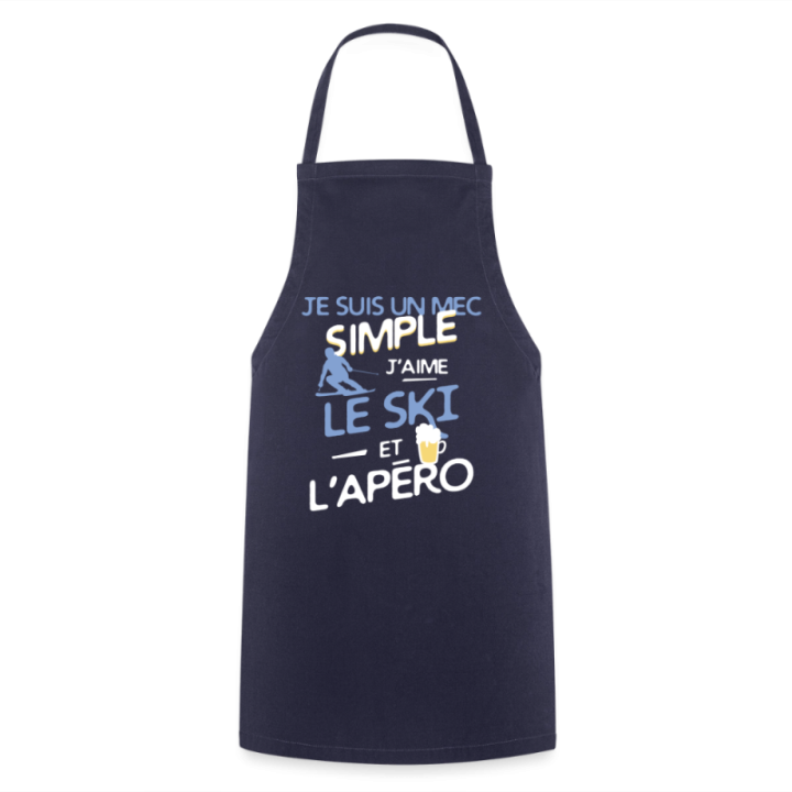 Tablier de cuisine - Un mec simple: Ski et apéro - marine - front
