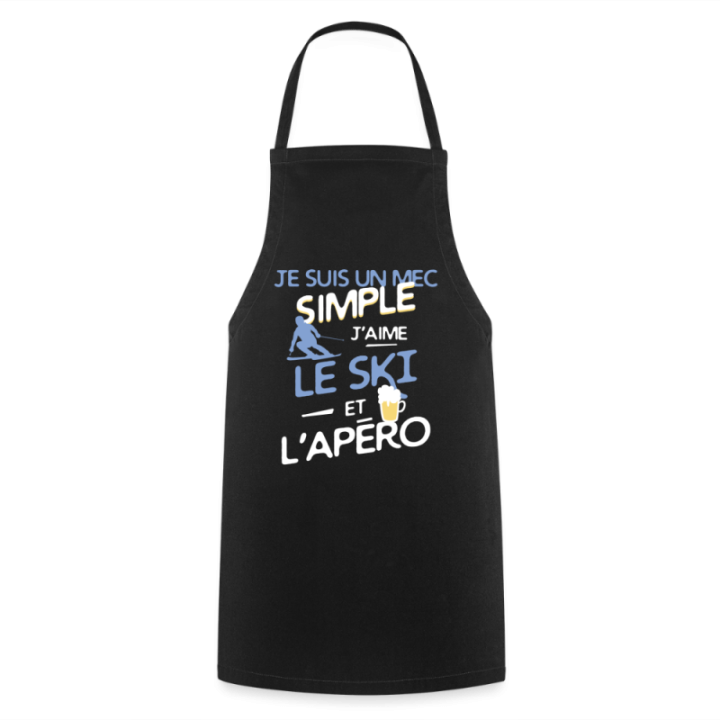 Tablier de cuisine - Un mec simple: Ski et apéro - noir - front