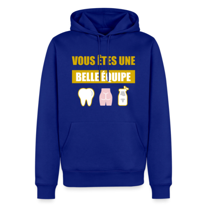 Sweat-shirt à capuche premium homme - Une belle équipe (énigme) - bleu roi - front