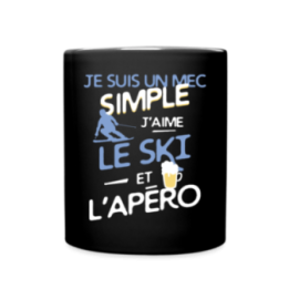 Mug uni - Un mec simple: Ski et apéro - noir - front