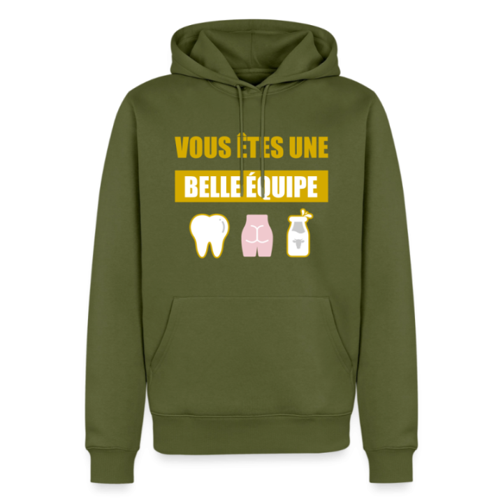 Sweat-shirt à capuche premium homme - Une belle équipe (énigme) - kaki - front