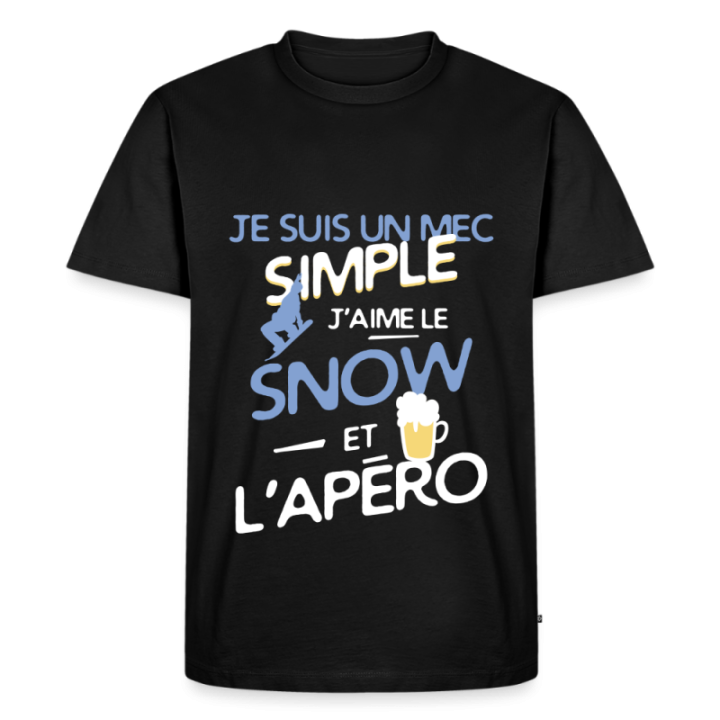 T-shirt premium homme - Un mec simple: Snowboard et apéro - noir - front