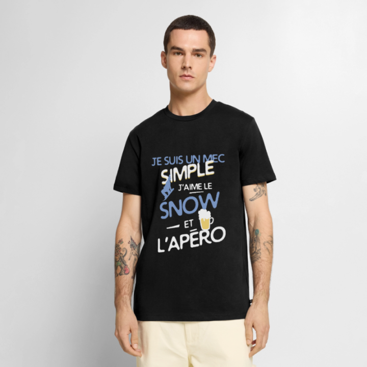 T-shirt premium homme - Un mec simple: Snowboard et apéro - noir - front
