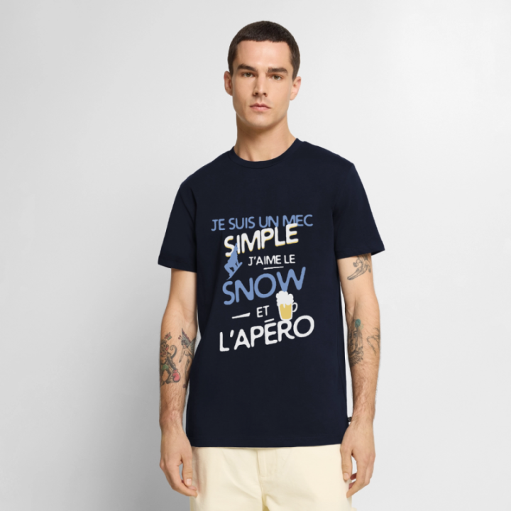 T-shirt premium homme - Un mec simple: Snowboard et apéro - bleu marine - front