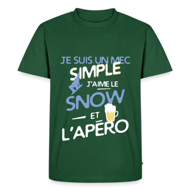 T-shirt premium homme - Un mec simple: Snowboard et apéro - vert bouteille - front