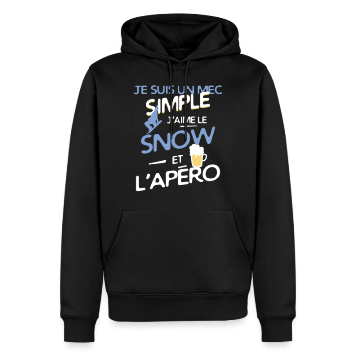 Sweat-shirt à capuche premium homme - Un mec simple: Snowboard et apéro - noir - front