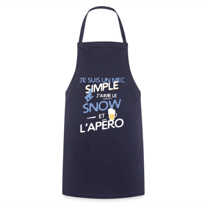 Tablier de cuisine - Un mec simple: Snowboard et apéro - marine - front