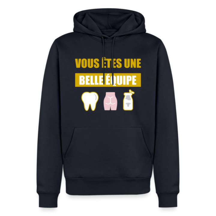 Sweat-shirt à capuche premium homme - Une belle équipe (énigme) - bleu marine - front