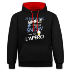 Sweat-shirt à capuche contrasté unisexe - Un mec simple: Snowboard et apéro