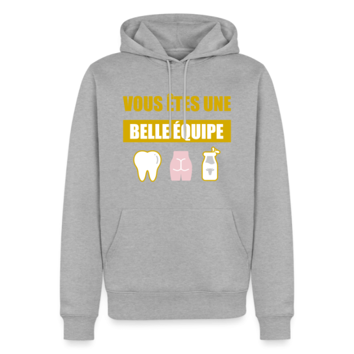 Sweat-shirt à capuche premium homme - Une belle équipe (énigme) - gris chiné - front