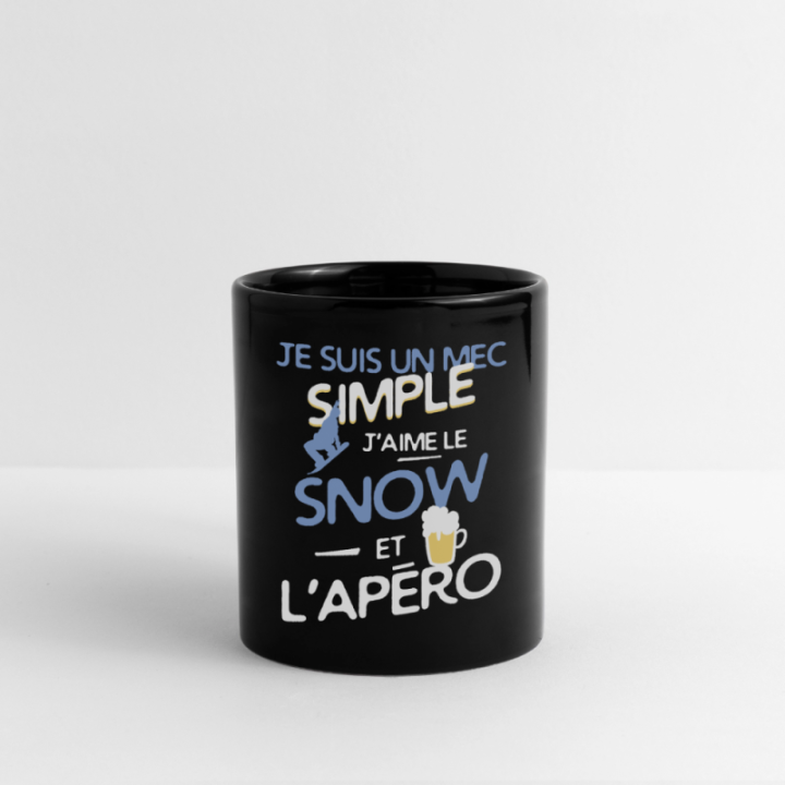 Mug uni - Un mec simple: Snowboard et apéro - noir - front