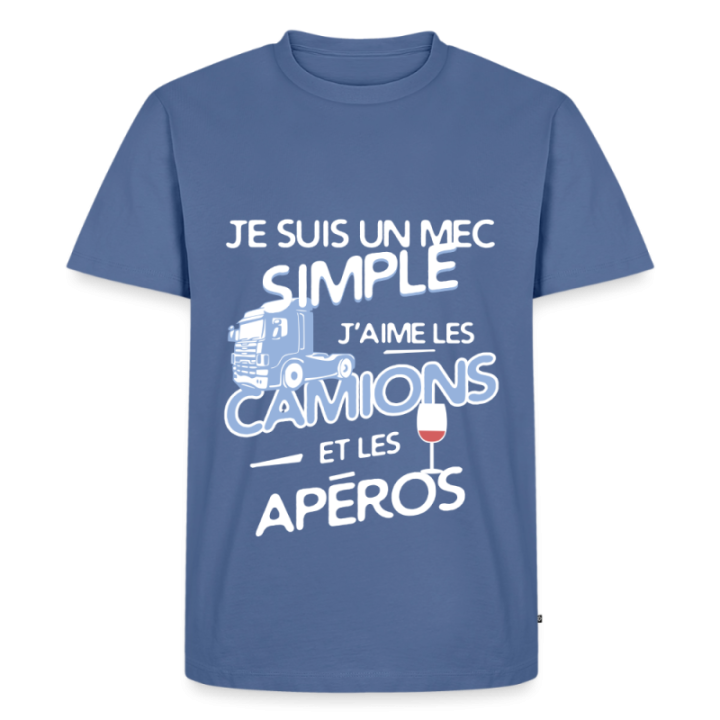 T-shirt premium homme - Un mec simple: Camions et apéros - bleu pigeon - front