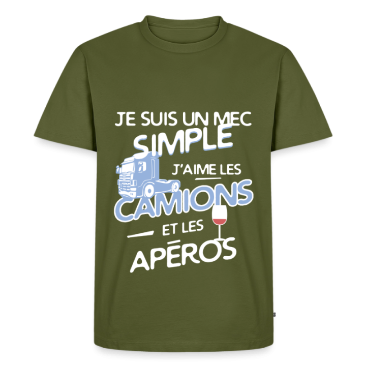 T-shirt premium homme - Un mec simple: Camions et apéros - kaki - front