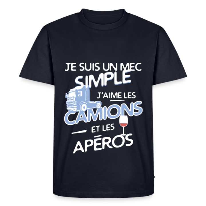 T-shirt premium homme - Un mec simple: Camions et apéros - bleu marine - front
