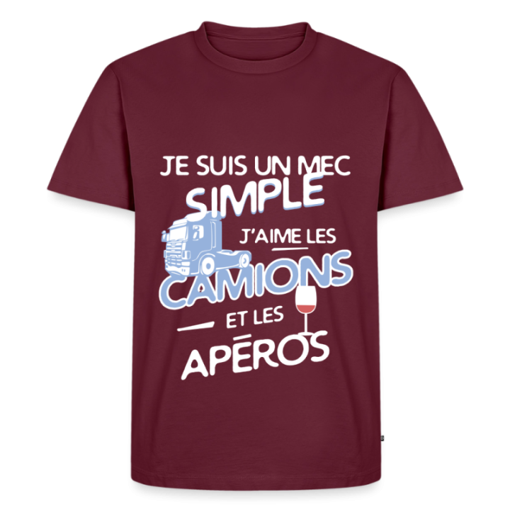 T-shirt premium homme - Un mec simple: Camions et apéros - bourgogne - front