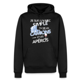 Sweat-shirt à capuche premium homme - Un mec simple: Camions et apéros - noir - front