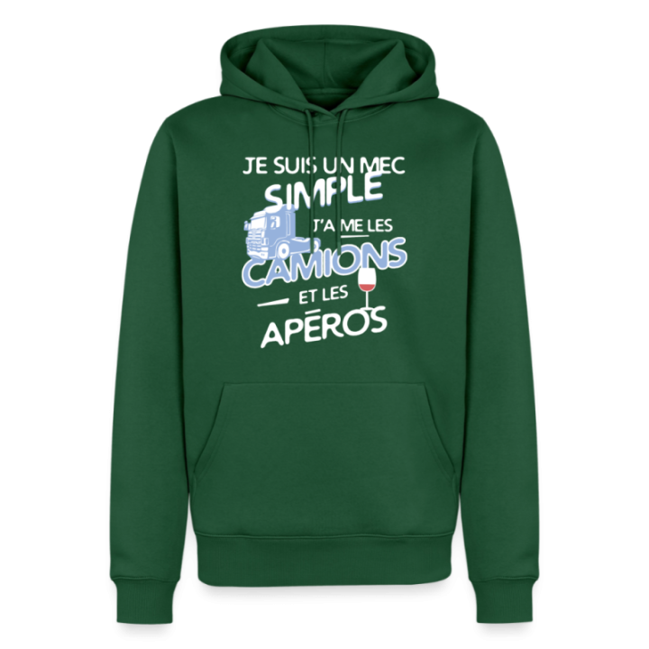 Sweat-shirt à capuche premium homme - Un mec simple: Camions et apéros - vert bouteille - front