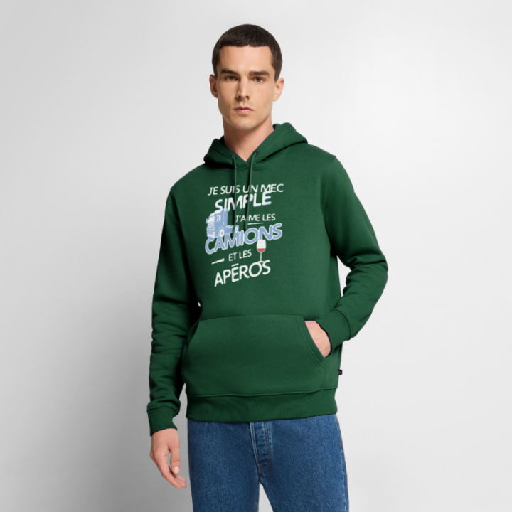Sweat-shirt à capuche premium homme - Un mec simple: Camions et apéros - vert bouteille - front