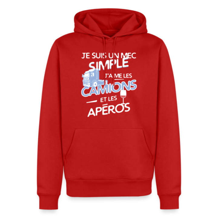 Sweat-shirt à capuche premium homme - Un mec simple: Camions et apéros - rouge - front