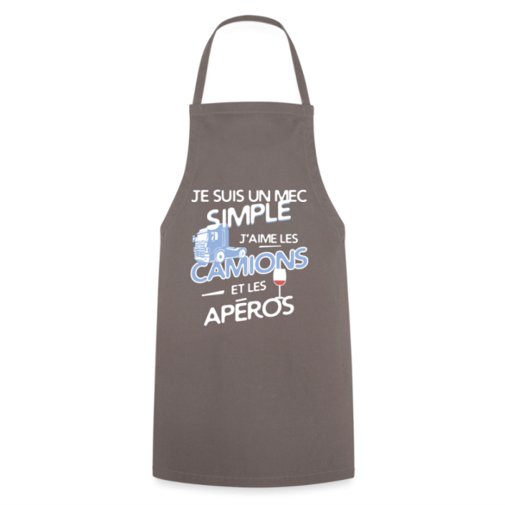 Tablier de cuisine - Un mec simple: Camions et apéros - gris - front