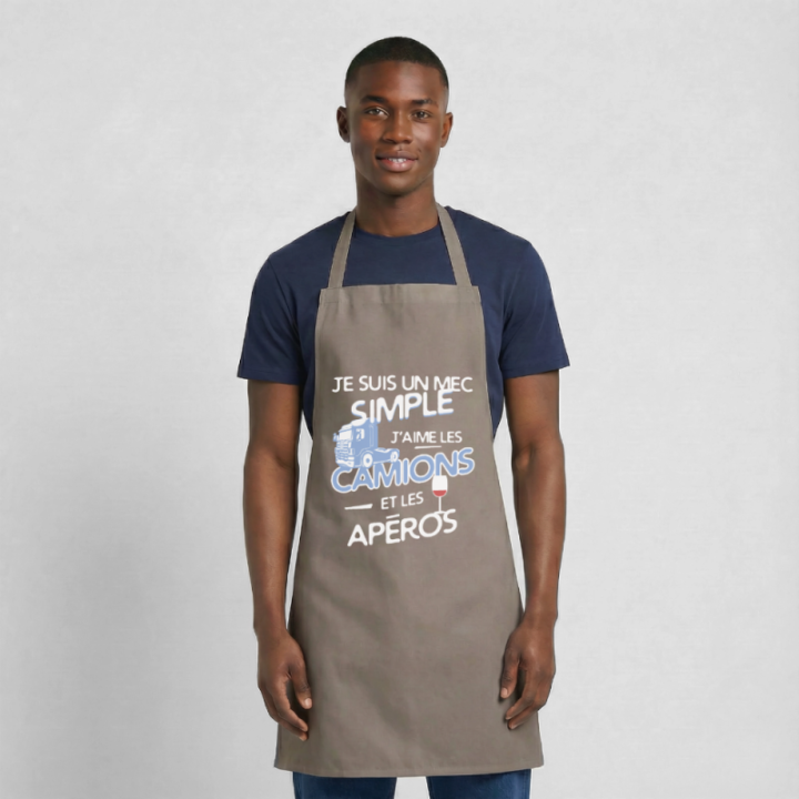 Tablier de cuisine - Un mec simple: Camions et apéros - gris - front