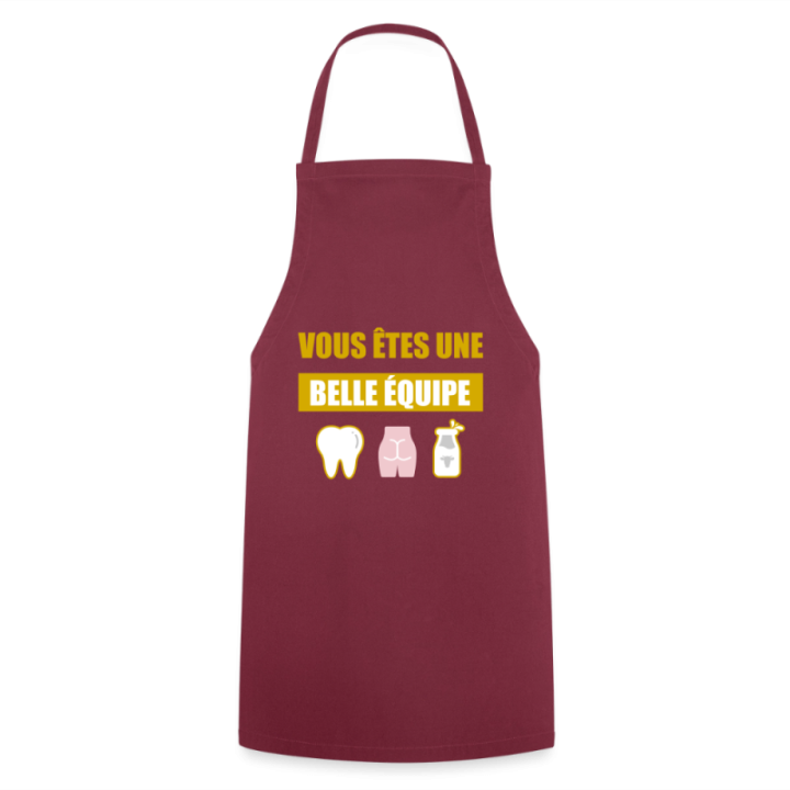 Tablier de cuisine - Une belle équipe (énigme) - bordeaux - front