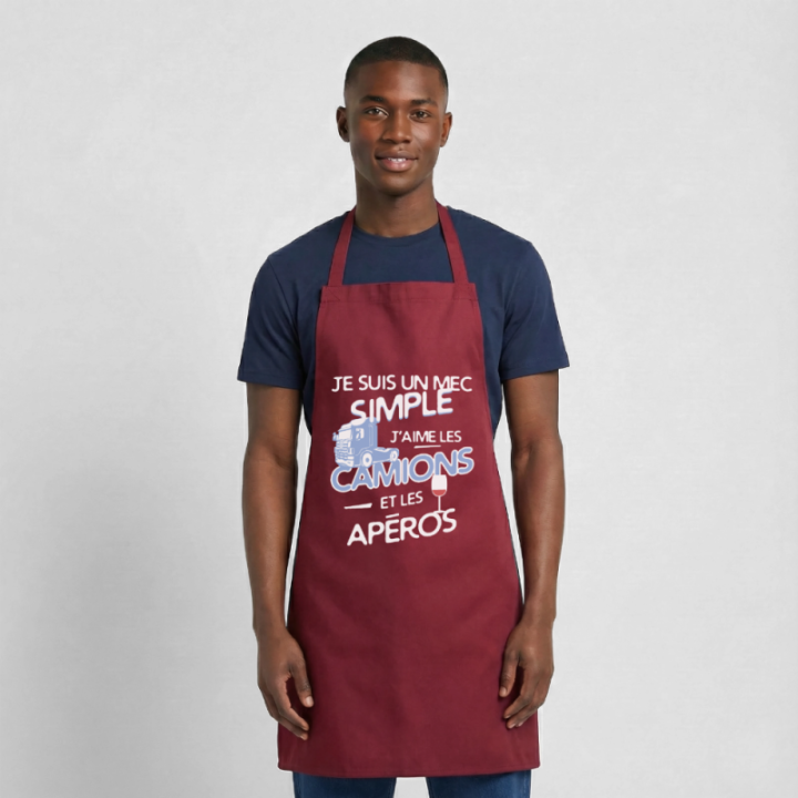 Tablier de cuisine - Un mec simple: Camions et apéros - bordeaux - front