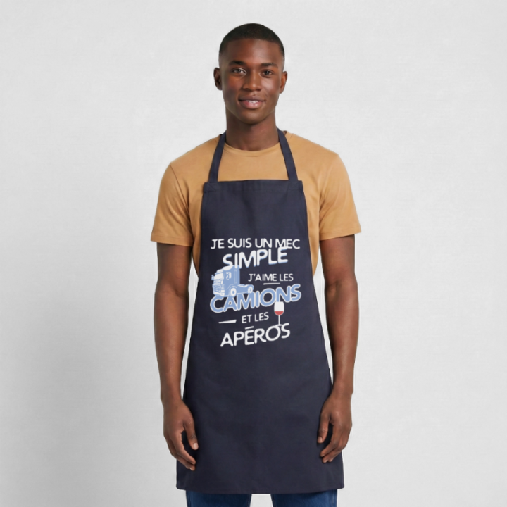 Tablier de cuisine - Un mec simple: Camions et apéros - marine - front
